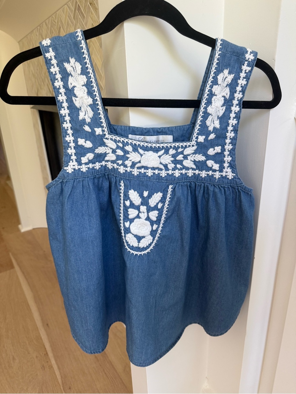 Lovers + Friends Chambray Embroidered Boho Tank Top Small